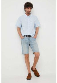 Lacoste koszula bawełniana męska kolor niebieski regular z kołnierzykiem button-down. Typ kołnierza: button down. Kolor: niebieski. Materiał: bawełna. Długość rękawa: krótki rękaw. Długość: krótkie #4