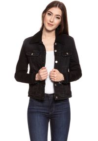 Lee - DAMSKA KURTKA JEANSOWA LEE SHERPA RIDER JACKET BLACK TYRO L54VCPJW 112112963. Materiał: jeans. Wzór: jednolity