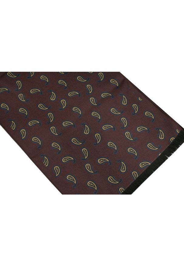 Elegancki Szalik Bawełniany - Alties - Paisley na Brązowym Tle. Kolor: brązowy, beżowy, wielokolorowy. Materiał: bawełna. Wzór: paisley. Sezon: jesień, zima. Styl: elegancki