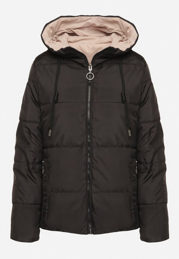 Born2be - Ciemnobeżowa Dwustronna Kurtka Pikowana Ozdobiona Sznurkami Mivvena. Okazja: na co dzień. Kolor: beżowy. Materiał: jeans. Długość rękawa: długi rękaw. Długość: długie. Wzór: aplikacja. Styl: casual