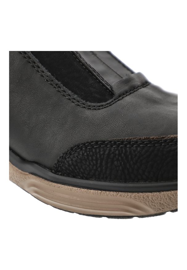 Czarne Botki Rieker Modne Obuwie Damskie. Okazja: na co dzień, na spacer. Zapięcie: zamek. Kolor: czarny. Materiał: materiał. Styl: casual, sportowy