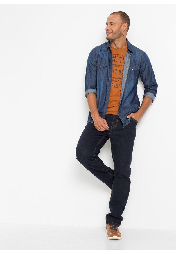 bonprix - Jeansy termiczne classic fit na ciepłej podszewce z polaru. Kolor: niebieski