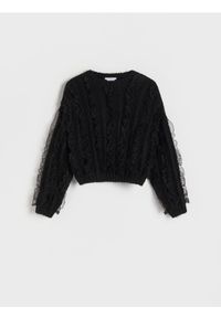 Reserved - Sweter z koronką - czarny. Kolor: czarny. Materiał: koronka. Wzór: koronka. Styl: klasyczny #1