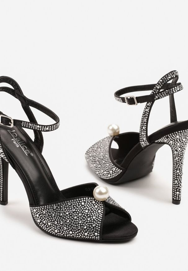 Renee - Czarne Szpilki z Ozdobnymi Perełkami i Cyrkoniami Ridisora. Kolor: czarny. Wzór: aplikacja. Obcas: na szpilce. Styl: elegancki, klasyczny. Wysokość obcasa: średni