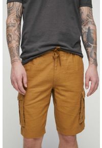 medicine - Medicine szorty lniane męskie kolor żółty. Kolor: żółty. Materiał: len. Wzór: gładki