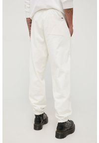 Tommy Jeans Spodnie bawełniane męskie kolor beżowy z nadrukiem. Kolor: beżowy. Materiał: bawełna. Wzór: nadruk