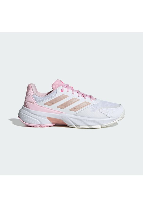 Adidas - Buty Courtjam Control 3 Tennis. Kolor: szary, biały, wielokolorowy, różowy. Materiał: materiał. Sport: turystyka piesza, tenis
