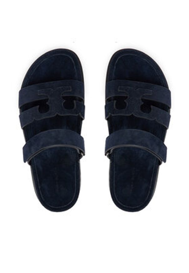 Tory Burch Klapki Ines Sport Slide 163481 Granatowy. Kolor: niebieski. Materiał: zamsz, skóra. Styl: sportowy