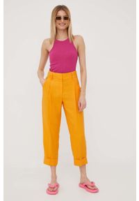 only - Only spodnie damskie kolor pomarańczowy proste high waist. Okazja: na co dzień. Stan: podwyższony. Kolor: pomarańczowy. Materiał: tkanina. Styl: casual #4