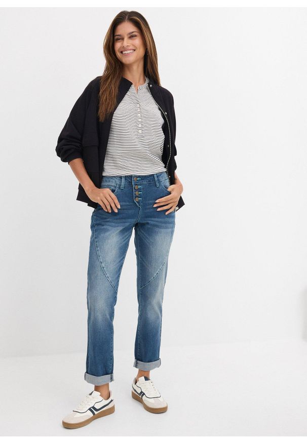 bonprix - Dżinsy boyfriend, niski stan, ze stretchem. Stan: obniżony. Kolor: niebieski