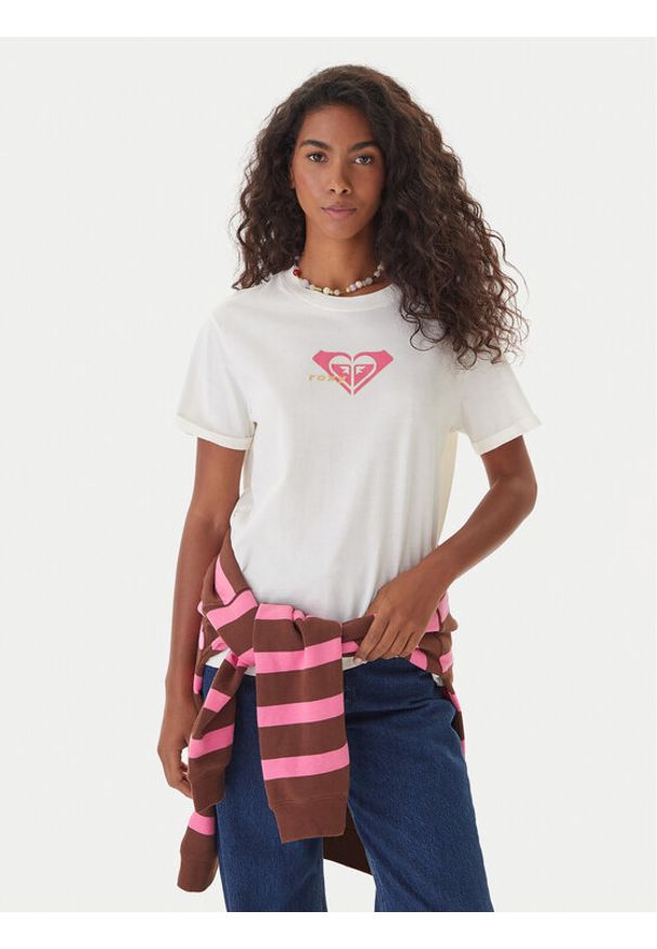 Roxy T-Shirt Oceanregular ERJZT06078 Écru Regular Fit. Materiał: bawełna