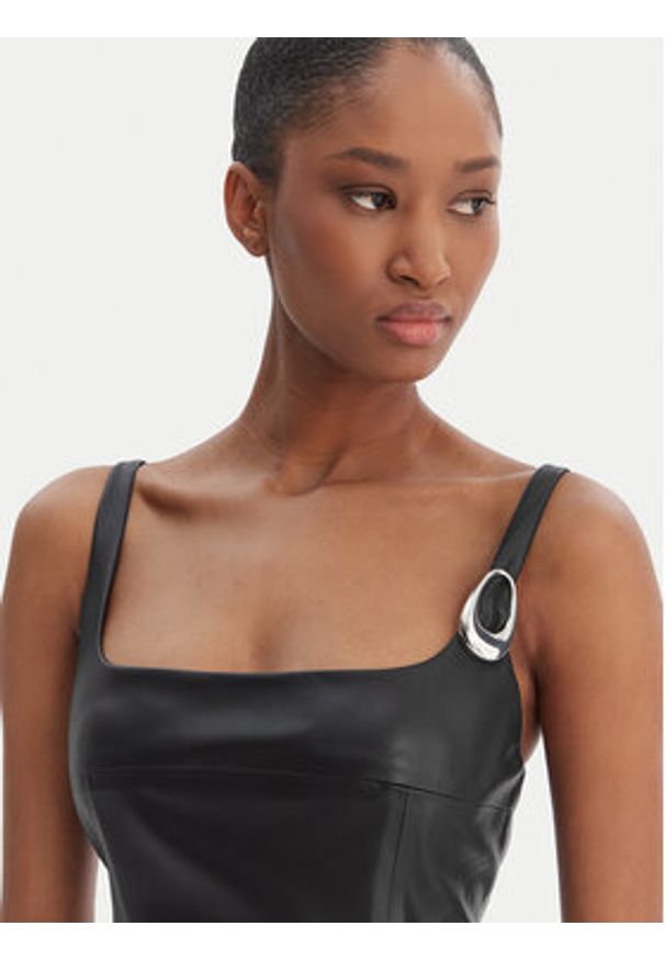 Hugo - HUGO Sukienka z imitacji skóry Kattarina-1 50553546 Czarny Slim Fit. Kolor: czarny. Materiał: skóra