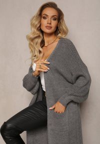 Renee - Ciemnoszary Długi Kardigan Oversize Angellona. Kolor: szary. Długość: długie