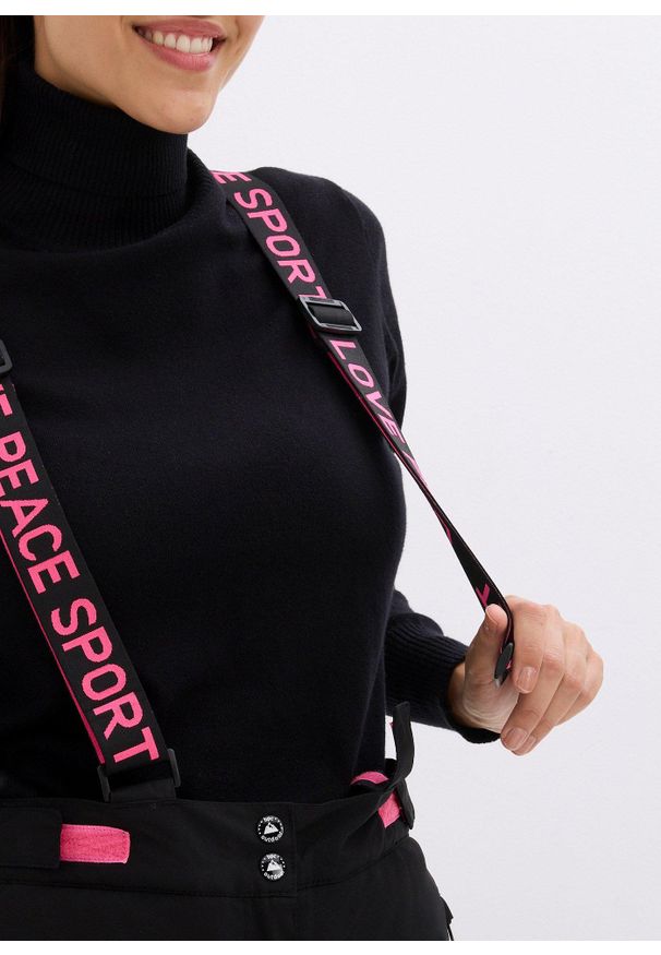 bonprix - Spodnie narciarskie ocieplane i nieprzemakalne, z odpinanymi szelkami, straight. Kolor: czarny