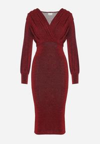 Born2be - Czerwona Dopasowana Sukienka z Kopertowym Dekoltem i Bufiastymi Rękawami Ulonissa. Kolor: czerwony. Materiał: tkanina. Typ sukienki: kopertowe. Styl: klasyczny #2