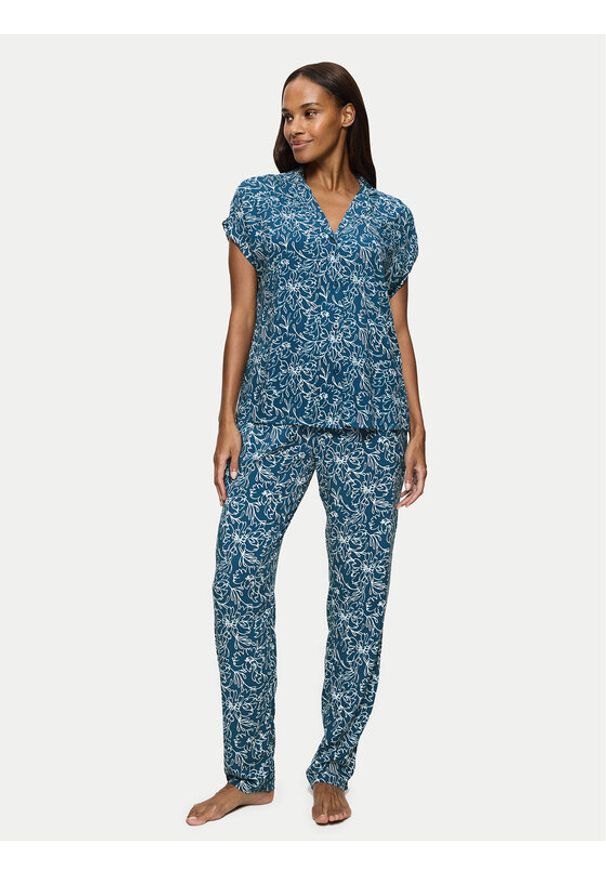Triumph Piżama Boyfriend 10222611 Niebieski Relaxed Fit. Kolor: niebieski. Materiał: wiskoza