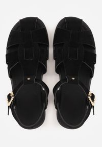 Renee - Czarne Sandały Gladiatorki z Imitacji Nubuku Zapinane na Sprzączkę Briannea. Zapięcie: sprzączka. Kolor: czarny. Materiał: nubuk. Wzór: haft. Sezon: lato. Styl: elegancki #5