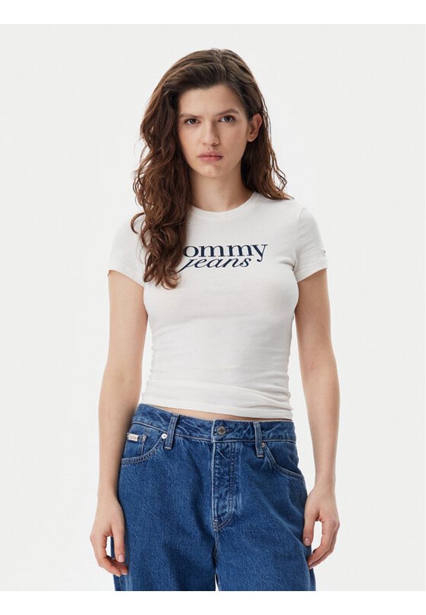 Tommy Jeans T-Shirt Essential DW0DW19447 Écru Slim Fit. Materiał: bawełna