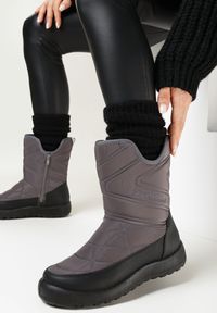 Born2be - Szare Śniegowce za Kostkę Maidalle. Wysokość cholewki: za kostkę. Nosek buta: okrągły. Zapięcie: zamek. Kolor: szary. Materiał: materiał, futro. Sezon: zima. Obcas: na obcasie. Styl: klasyczny. Wysokość obcasa: niski #1