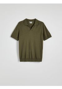 Reserved - Sweter polo z lnem - jasny zielony. Typ kołnierza: polo. Kolor: zielony. Materiał: len
