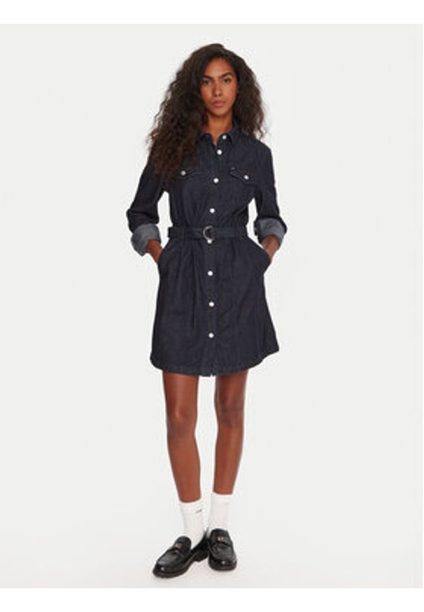 Tommy Jeans Sukienka jeansowa DW0DW21649 Granatowy Regular Fit. Kolor: niebieski. Materiał: bawełna