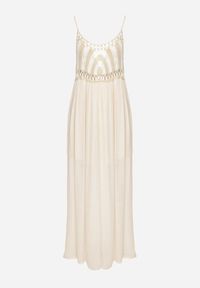 Born2be - Jasnobeżowa Sukienka na Cienkich Ramiączkach z Plecioną Górą o Rozkloszowanym Kroju Wbeviana. Okazja: na co dzień. Kolor: beżowy. Długość rękawa: na ramiączkach. Typ sukienki: proste. Styl: casual #6