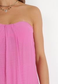 Born2be - Różowy 2-częściowy Komplet Szerokie Spodnie z Gumką i Przedłużany Top Nanisa. Kolor: różowy. Materiał: tkanina, wiskoza. Wzór: gładki #2