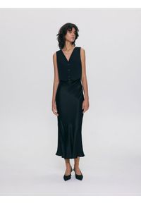 Reserved - Sukienka midi z wiskozy - czarny. Kolor: czarny. Materiał: wiskoza. Długość: midi