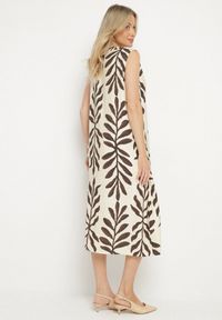 Born2be - Beżowa Sukienka z Wiskozą Pudełkowa w Malowany Wzór Hiliona. Kolor: beżowy. Materiał: wiskoza #2