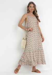 Born2be - Biała Rozkloszowana Sukienka z Wiązanymi Ramiączkami i Odkrytymi Plecami Ratta. Kolor: biały. Długość rękawa: na ramiączkach. Styl: wakacyjny #1