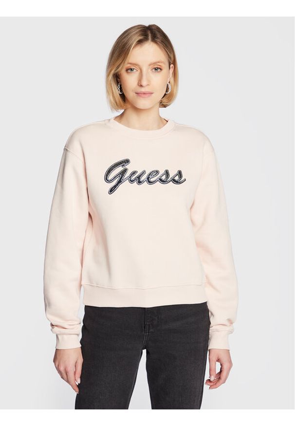 Guess Bluza W3RQ10 K9Z21 Różowy Relaxed Fit. Kolor: różowy. Materiał: bawełna