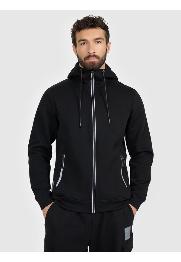 4f - 4F Bluza dresowa regular z kapturem męska - czarny XL. Okazja: na co dzień. Typ kołnierza: kaptur. Kolor: czarny. Materiał: dresówka. Styl: casual