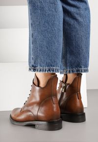 Born2be - Brązowe Sznurowane Botki na Płaskiej Podeszwie z Ozdobnym Detalem Derandora. Kolor: brązowy. Materiał: jeans. Obcas: na płaskiej podeszwie #4