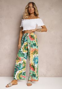 Renee - Zielone Wiskozowe Spodnie o Szerokim Kroju High Waist Tie Dye z Gumką w Talii Nalflea. Stan: podwyższony. Kolor: zielony. Materiał: wiskoza. Sezon: lato