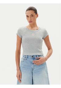Calvin Klein Jeans T-Shirt LV047C200G Szary Slim Fit. Kolor: szary. Materiał: bawełna