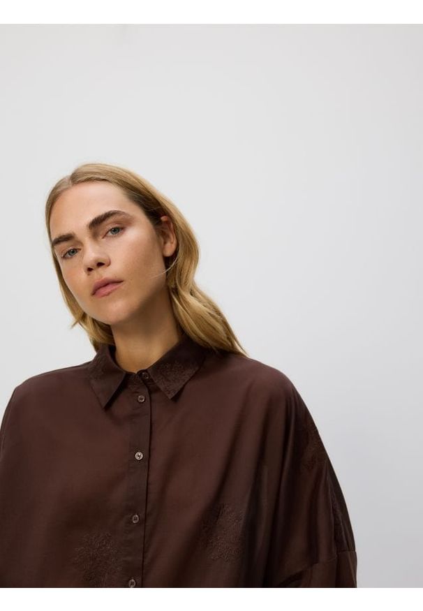 Reserved - Koszula z lyocellu - brązowy. Kolor: brązowy