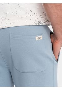 Ombre Clothing - Dresowe spodnie męskie z nogawką bez ściągacza - jasnoniebieskie V7 OM-PABS-0206 - XXL. Kolor: niebieski. Materiał: dresówka. Wzór: aplikacja. Styl: klasyczny, sportowy