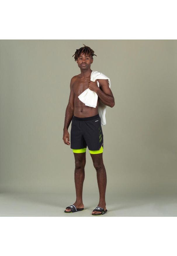 Decathlon - Spodenki pływackie Jammer-szorty męskie Nabaiji 500 Fiti. Kolor: żółty, czarny, wielokolorowy, zielony. Materiał: materiał, elastan