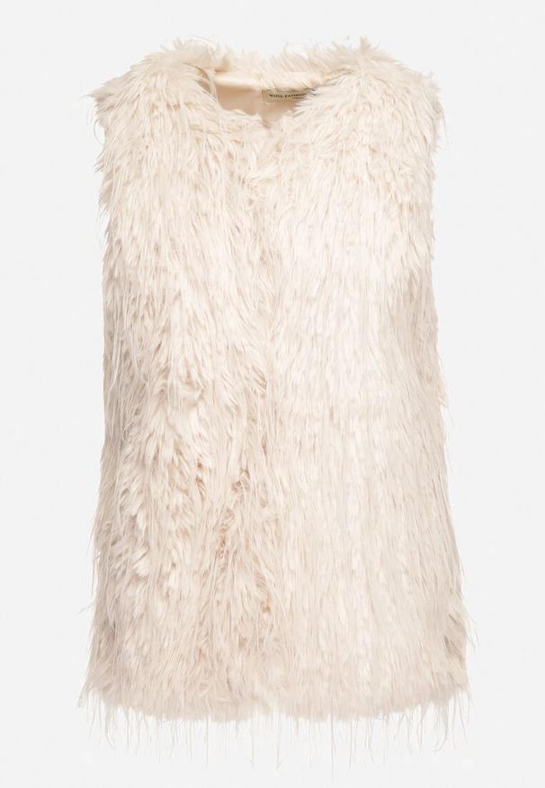 Born2be - Jasnobeżowa Kamizelka Futrzana ze Wsuwanymi Kieszeniami Venzira. Okazja: na co dzień. Kolor: beżowy. Materiał: futro. Wzór: aplikacja. Styl: elegancki, casual