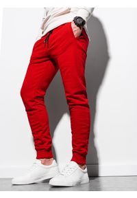 Ombre Clothing - Spodnie męskie dresowe P1005 - czerwone - XXL. Kolor: czerwony. Materiał: dresówka. Styl: klasyczny