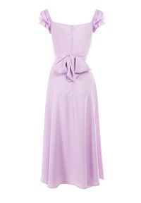 Born2be - Fioletowa Sukienka Midi z Dekoltem Carmen i Bufiastymi Rękawkami Amarhis. Okazja: na imprezę, na co dzień. Typ kołnierza: typu carmen. Kolor: fioletowy. Wzór: aplikacja. Typ sukienki: proste. Długość rękawa: krótki rękaw. Sezon: lato. Styl: klasyczny, casual, elegancki. Długość: midi #3