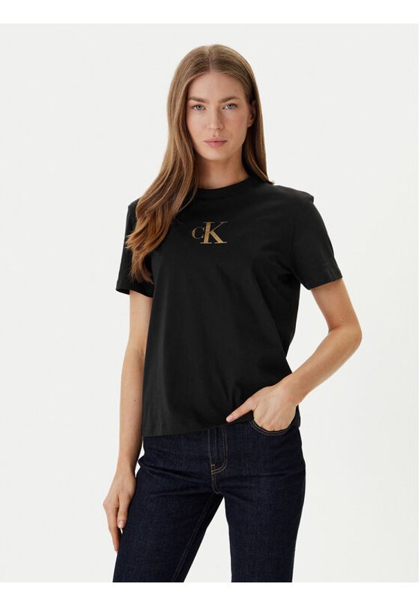 Calvin Klein Jeans T-Shirt Classic Foil LV047E804G Czarny Regular Fit. Kolor: czarny. Materiał: bawełna