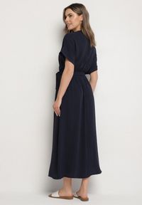 Born2be - Granatowa Sukienka z Bawełną i Ozdobnym Paskiem Lunistra. Okazja: na co dzień. Kolor: niebieski. Materiał: bawełna. Wzór: aplikacja. Styl: klasyczny, casual, elegancki #3