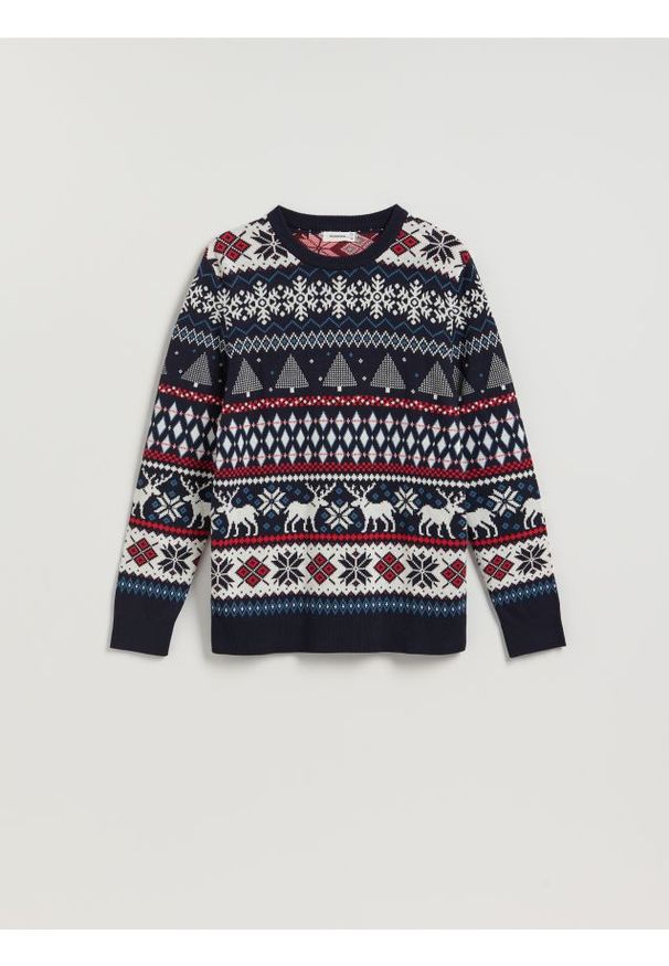 Reserved - Sweter ze świątecznym motywem - wielobarwny. Materiał: dzianina, bawełna. Styl: wizytowy