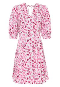 Sukienka bonprix różowo-biel wełny w kwiaty. Kolor: różowy. Materiał: wełna. Wzór: kwiaty #1