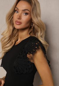 Renee - Czarny Top z Bawełny z Ozdobną Koronką Adexis. Kolor: czarny. Materiał: bawełna, koronka. Wzór: koronka. Sezon: lato, wiosna #4
