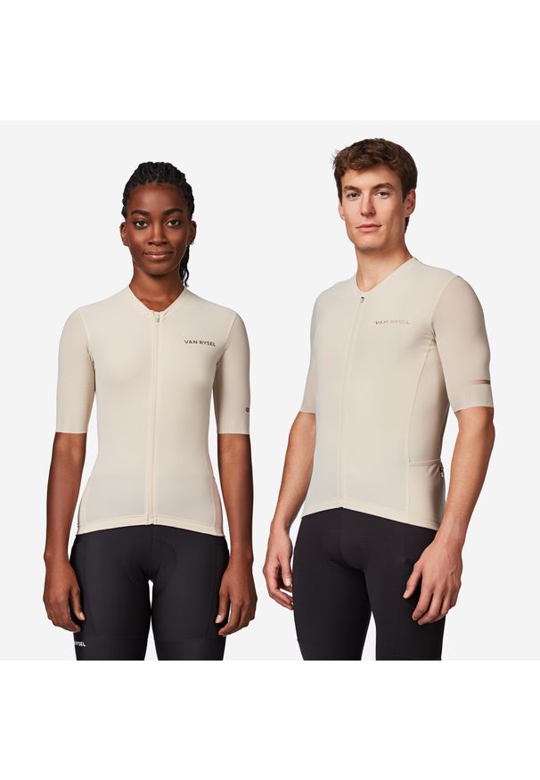 VAN RYSEL - Koszulka rowerowa szosowa Van Rysel EDR Ultra unisex krótki rękaw. Kolor: beżowy. Materiał: mesh. Długość rękawa: krótki rękaw. Długość: krótkie. Sport: kolarstwo