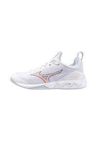 Buty siatkarskie damskie Mizuno Wave Luminous 2. Zapięcie: sznurówki. Kolor: wielokolorowy, biały, różowy. Materiał: materiał, syntetyk, tkanina. Szerokość cholewki: normalna. Model: Mizuno Wave