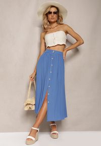 Renee - Niebieska Rozkloszowana Spódnica Maxi z Gumką w Talii i Kieszeniami Kendrani. Okazja: na co dzień, na imprezę. Kolor: niebieski. Styl: elegancki, casual #3