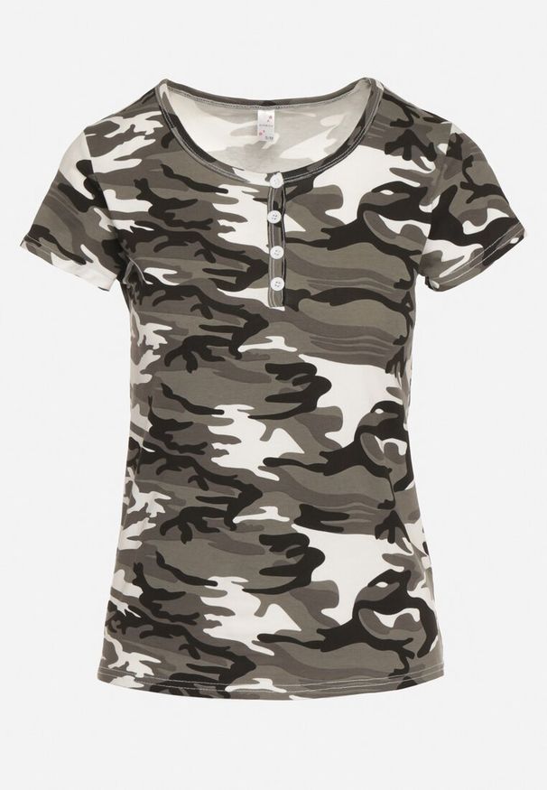 Born2be - Ciemnoszary Bawełniany T-shirt w Moro Navaria. Okazja: na co dzień. Kolor: szary. Materiał: bawełna. Wzór: moro. Styl: casual, militarny